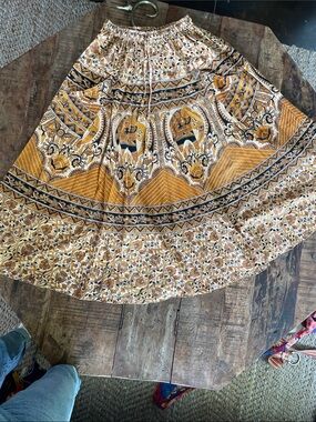 Boho Circle Skirt with Mustard and Cream Elephant Motif